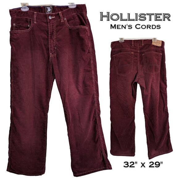 Hollister Mens Casual Classics Burgundy Corduroy Jeans 32x29 Straight 90s Vibe - Picture 1 of 11